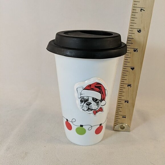 C.R. Gibson Santa Dog Christmas Travel Mug Ceramic Lid Ornaments 10 oz Tumbler - Picture 10 of 10